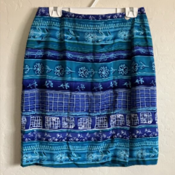 Coldwater Creek Wrap Skirt Womens 14 Blue Teal Striped Knee Length Waist 32 - Picture 6 of 12